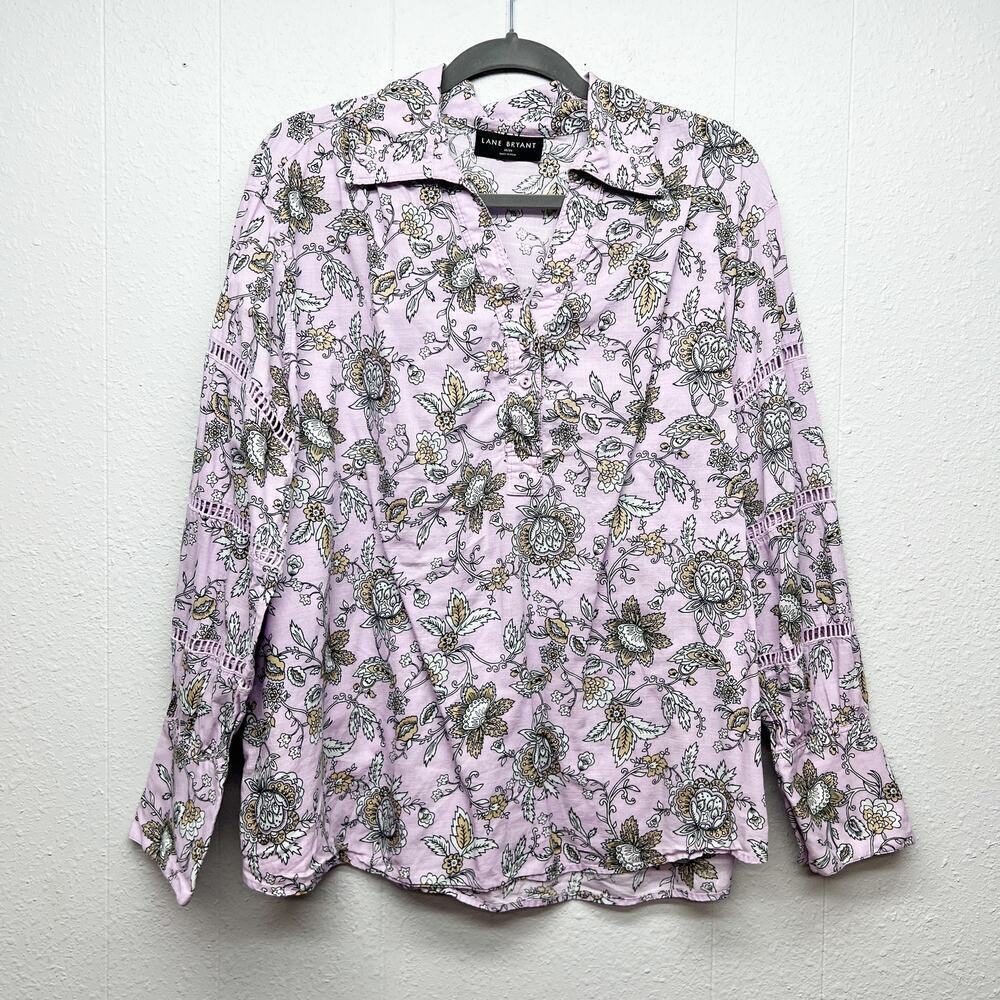 Lane Byrant Floral Shirt Womens 18/20 Button Front Cotton Fairy Boho Cottagecore